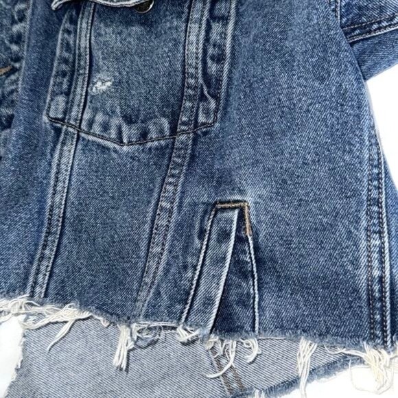 Vintage Wrangler Hero Distressed Cropped Denim Jacket With Raw Hem & Ripped Deta - Picture 8 of 11